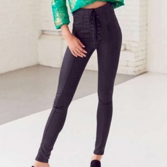 Urban Outfitters Twig High Rise Skinny Lace Up Corset Tie Stretch Denim Jeans 28 - Picture 1 of 10